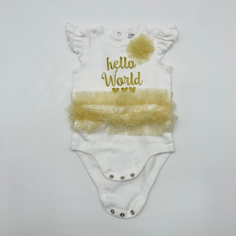 Baby Essentials Infant Girls 6 Months Hello World Tutu Bodysuit Glitter 2159